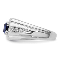 Load image into Gallery viewer, IBGoodman 14k White Gold 1/4 carat Lab Grown Diamond VS/SI+ G+ and Lab Created Blue Sapphire Complete Men&#39;s Ring
