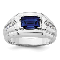 Load image into Gallery viewer, IBGoodman 14k White Gold 1/4 carat Lab Grown Diamond VS/SI+ G+ and Lab Created Blue Sapphire Complete Men&#39;s Ring
