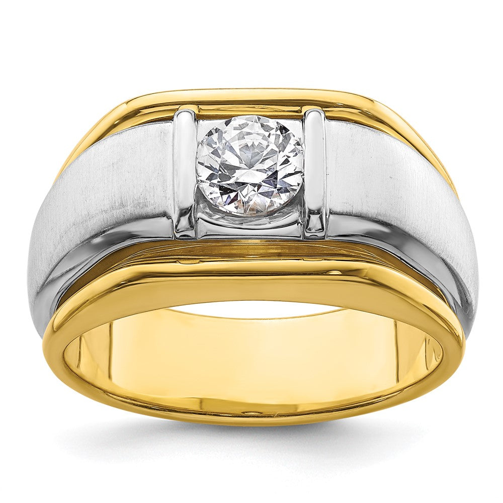 IBGoodman 14k Two Tone 3/4 carat Lab Grown Diamond VS/SI+ G+ Complete Polished and Satin Men's Ring