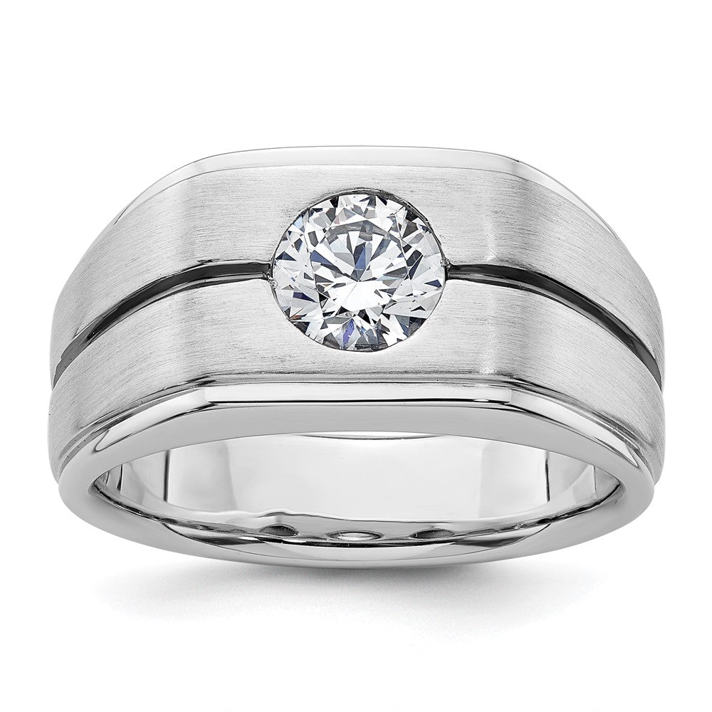 IBGoodman 14k White Gold with Black Rhodium 1 carat Lab Grown Diamond VS/SI+ G+ Complete Satin Men's Ring