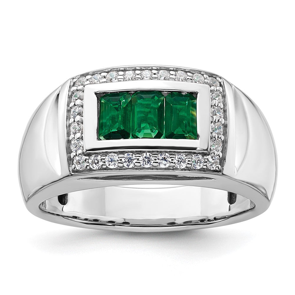 IBGoodman 14k 1/3 carat Lab Grown Diamond VS/SI+ G+ and Created Emerald Complete Men's Ring