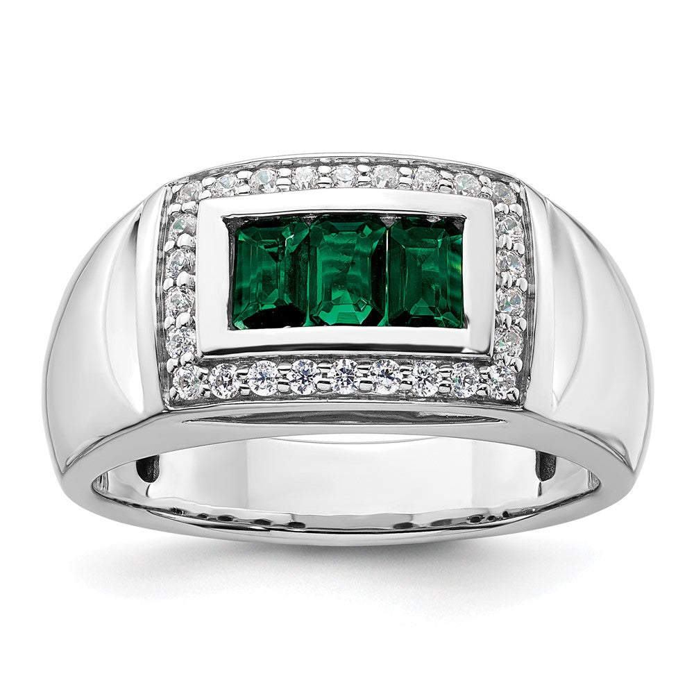 IBGoodman 14k 1/3 carat Lab Grown Diamond VS/SI+ G+ and Created Emerald Complete Men's Ring