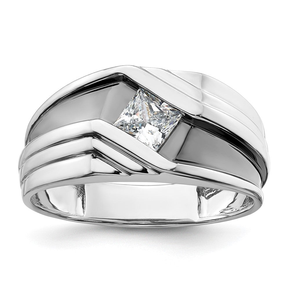 IBGoodman 14k White Gold with Black Rhodium 1/2 carat Lab Grown Diamond VS/SI+ G+ Complete Satin Men's Ring