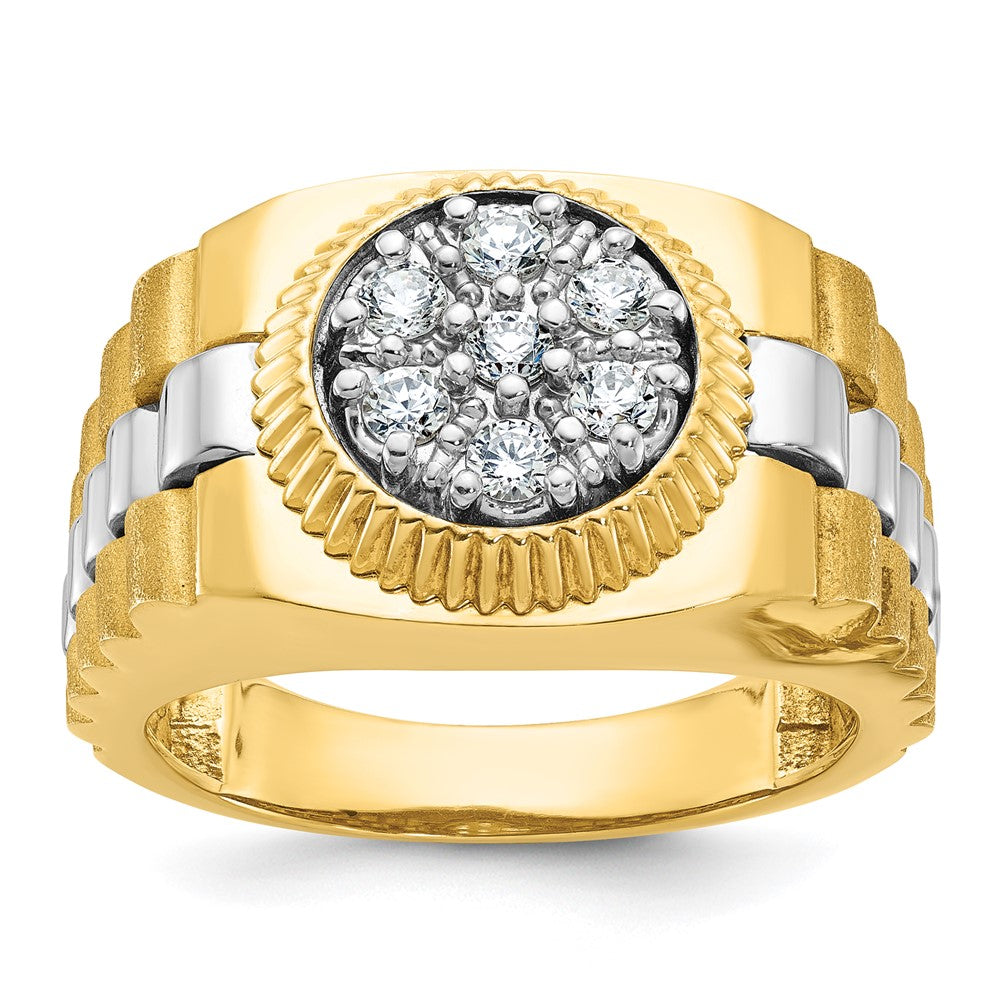IBGoodman 14k Two-Tone 1/2 carat Lab Grown Diamond VS/SI+ G+ Complete Ribbed Men's Cluster Ring