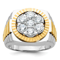 Load image into Gallery viewer, IBGoodman 14k Two-Tone 2 carat Lab Grown Diamond VS/SI+ G+ Complete Ribbed Men&#39;s Cluster Ring
