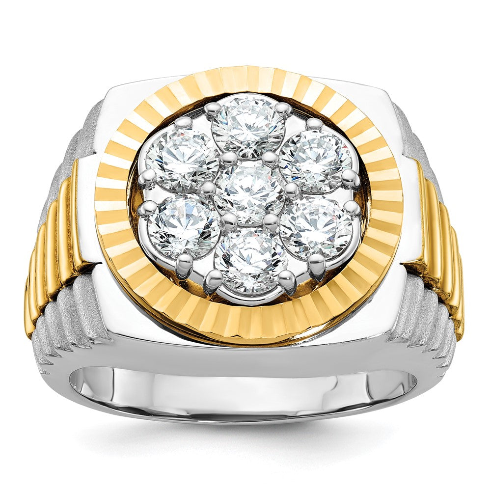 IBGoodman 14k Two-Tone 2 carat Lab Grown Diamond VS/SI+ G+ Complete Ribbed Men's Cluster Ring
