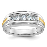 Load image into Gallery viewer, IBGoodman 14k Two Tone 1/2 carat Lab Grown Diamond VS/SI+ G+ Complete Polished Satin and Grooved Five Stone Men&#39;s Ring
