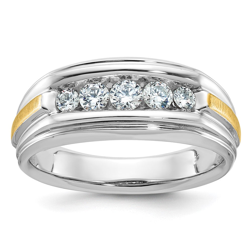 IBGoodman 14k Two Tone 1/2 carat Lab Grown Diamond VS/SI+ G+ Complete Polished Satin and Grooved Five Stone Men's Ring