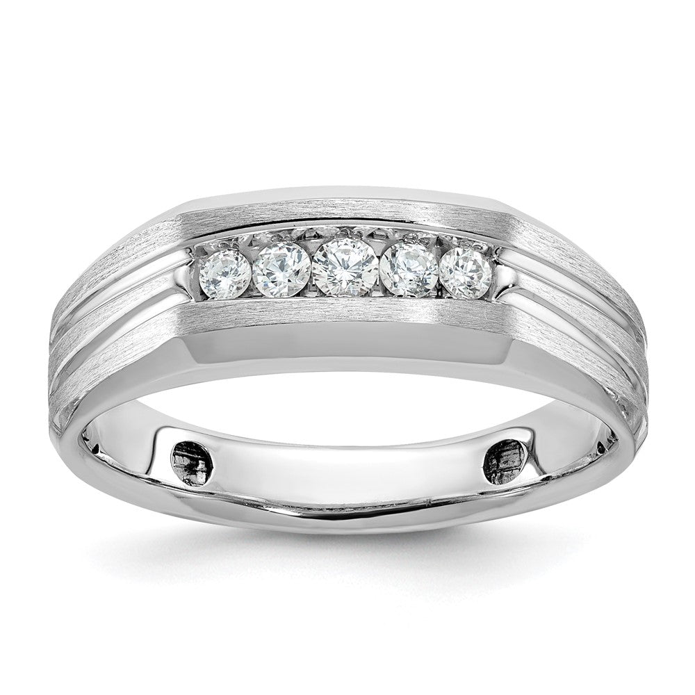 IBGoodman 14k White Gold 1/4 carat Lab Grown Diamond VS/SI+ G+ Complete Polished Satin and Grooved Five Stone Men's Ring