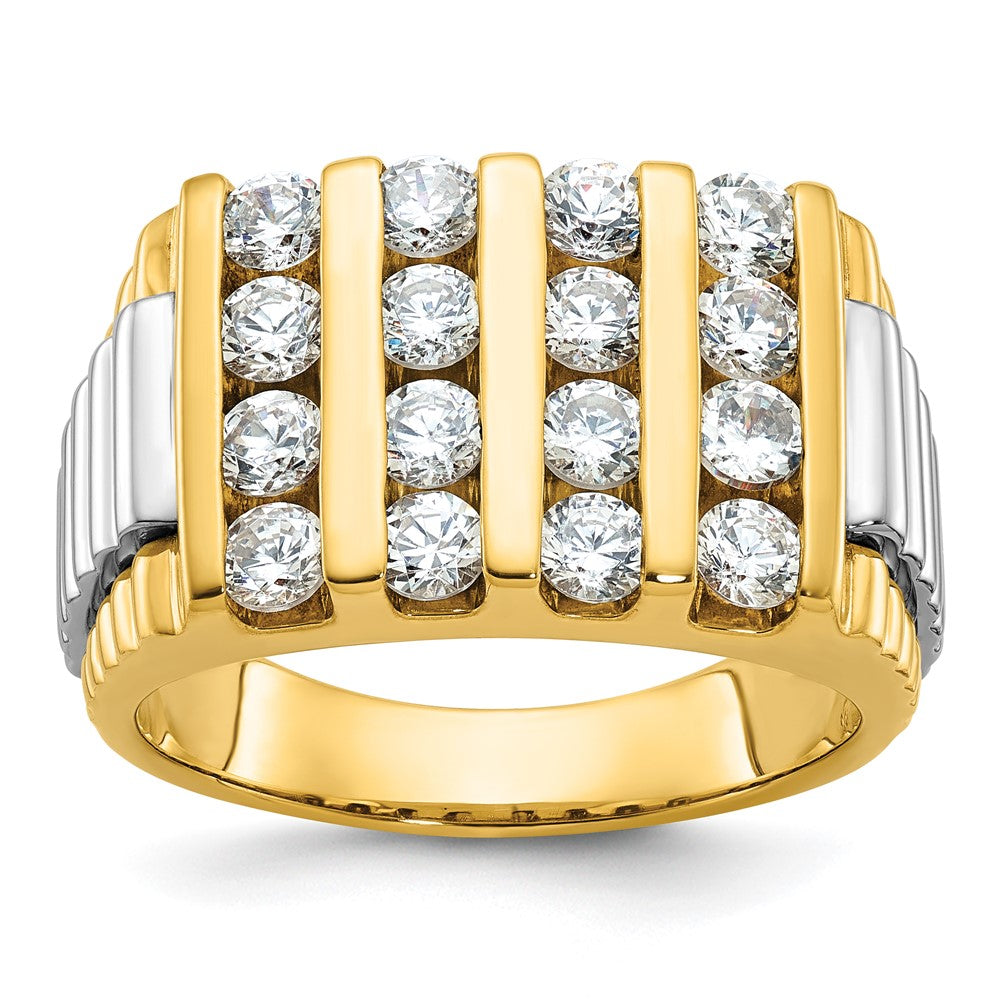 IBGoodman 14k Two Tone 2 carat Lab Grown Diamond VS/SI+ G+ Complete Grooved Four Row Men's Ring