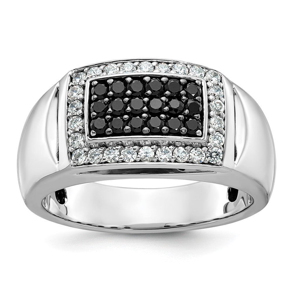 IBGoodman 14k White Gold 3/4 carat Lab Grown Diamond VS/SI+ G+ and Black Mined Diamond Complete Rectangle Cluster Men's Ring