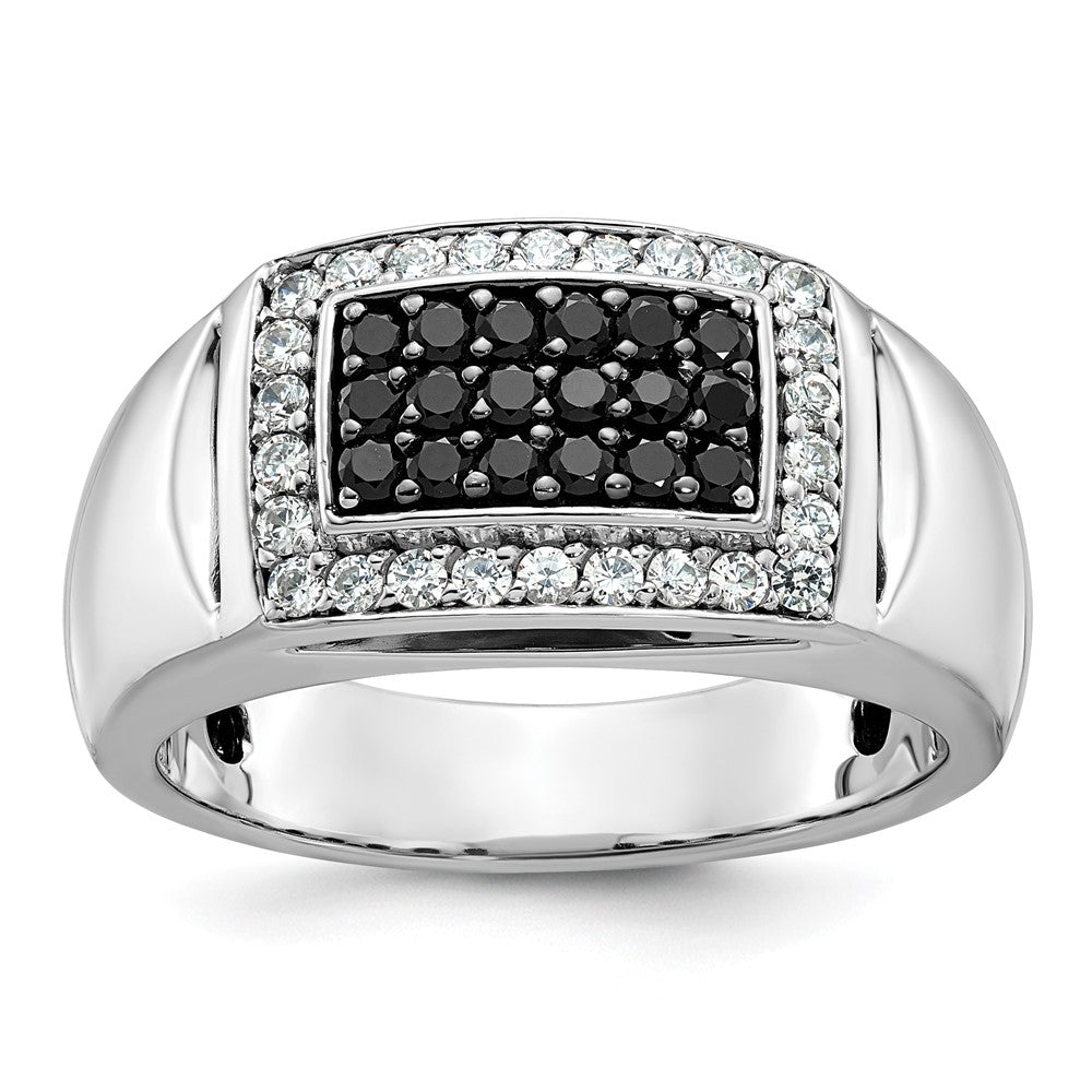 IBGoodman 14k White Gold 3/4 carat Lab Grown Diamond VS/SI+ G+ and Black Mined Diamond Complete Rectangle Cluster Men's Ring