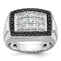 Load image into Gallery viewer, IBGoodman 14k White Gold 1 carat Lab Grown Diamond VS/SI+ G+ and Black Mined Diamond Complete Cluster Men&#39;s Ring
