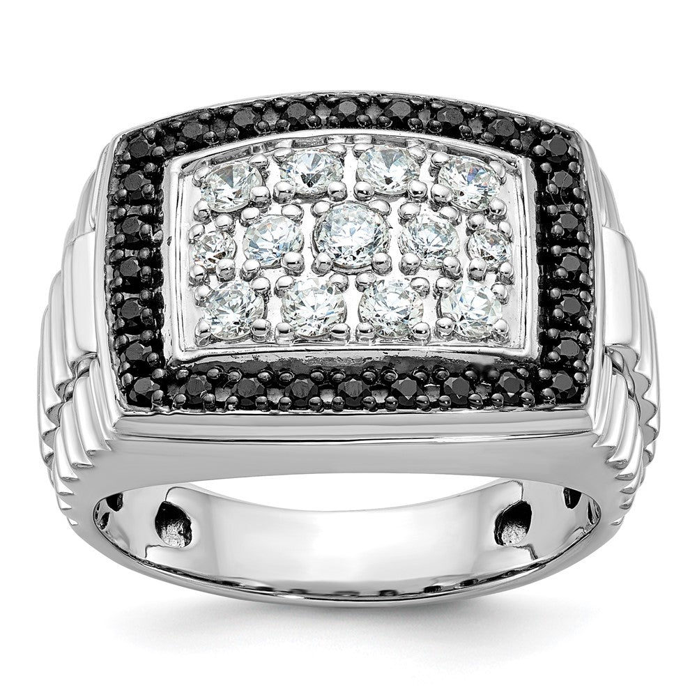 IBGoodman 14k White Gold 1 carat Lab Grown Diamond VS/SI+ G+ and Black Mined Diamond Complete Cluster Men's Ring