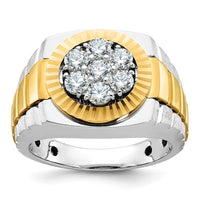 Load image into Gallery viewer, IBGoodman 14k Two-Tone 1 carat Lab Grown Diamond VS/SI+ G+ Complete Ribbed Men&#39;s Cluster Ring
