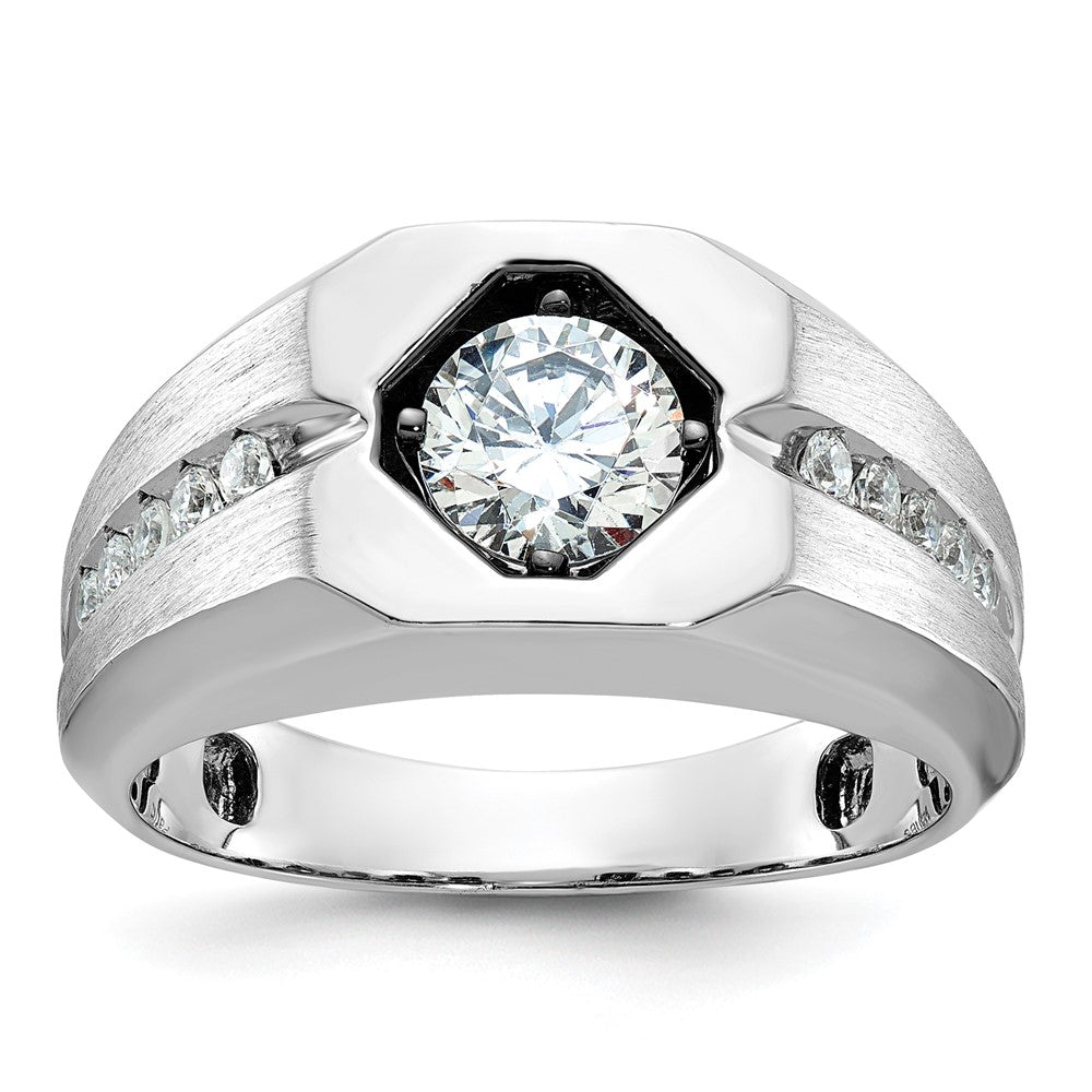 IBGoodman 14k White Gold 1 1/5 carat Lab Grown Diamond VS/SI+ G+ Complete Polished and Satin Men's Ring
