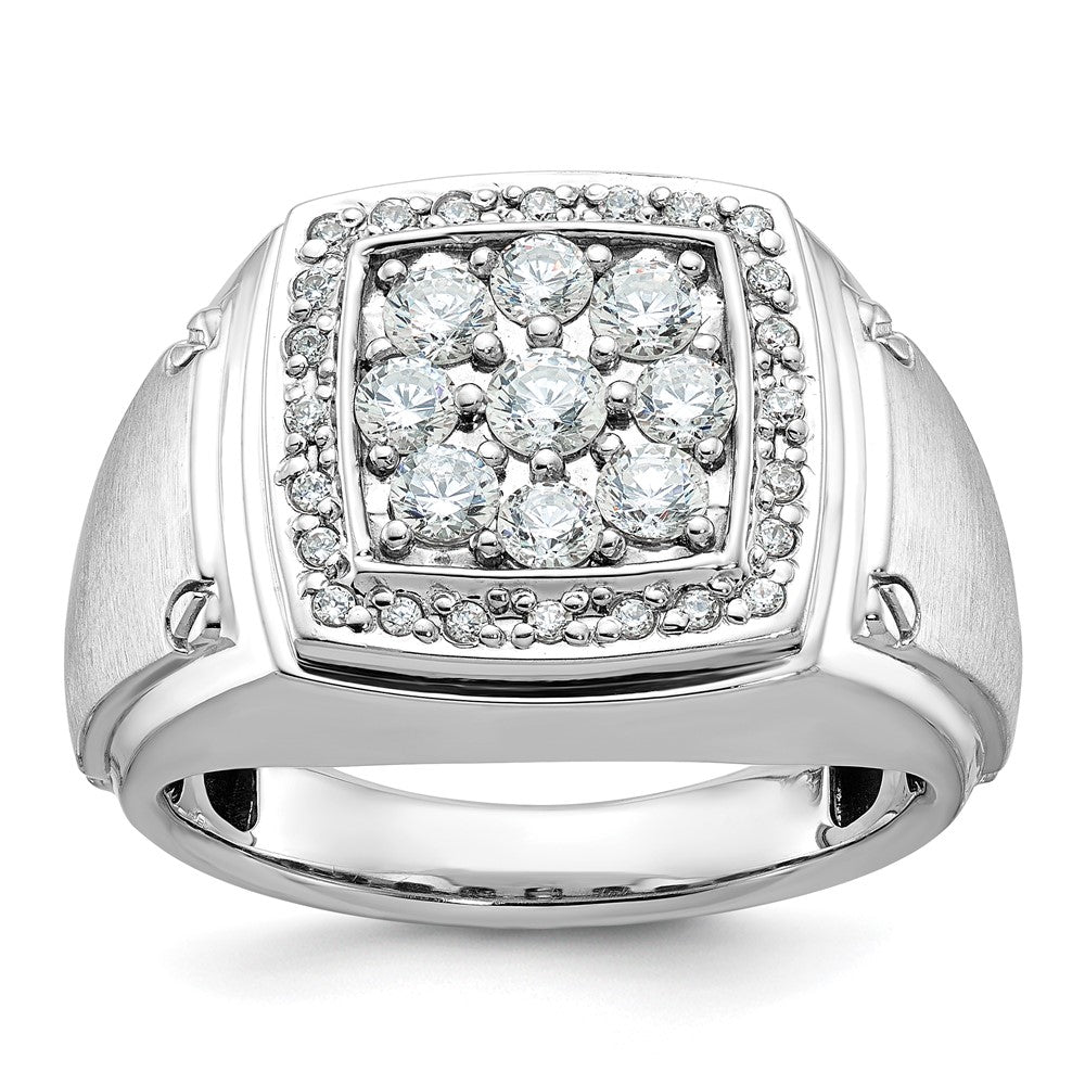 IBGoodman 14k White Gold 1 carat Lab Grown Diamond VS/SI+ G+ Complete Men's Polished and Satin Cluster Ring