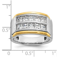 Load image into Gallery viewer, IBGoodman 14k Two Tone 2 carat Lab Grown Diamond VS/SI+ G+ Princess Complete Polished and Satin Two Row Men&#39;s Ring
