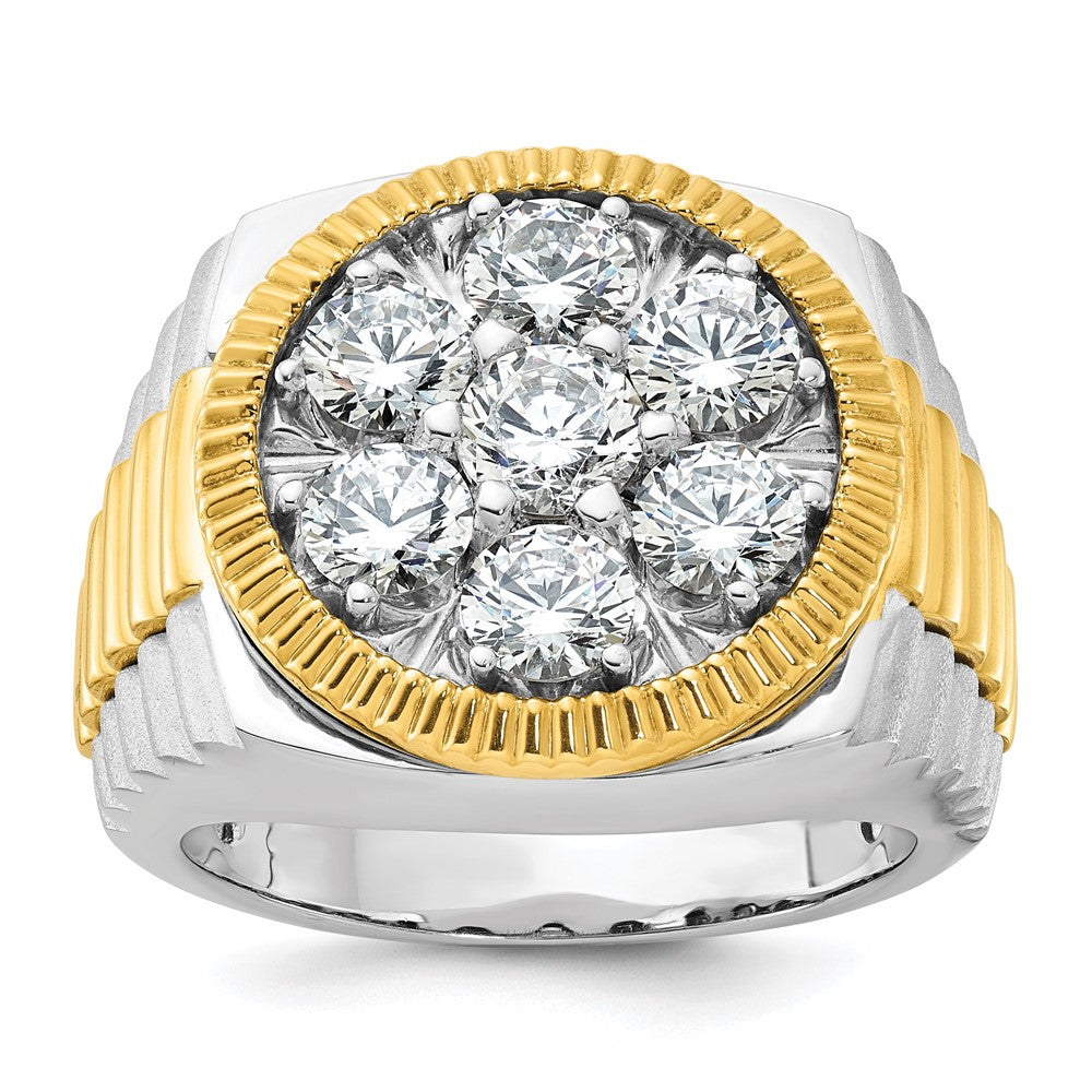 IBGoodman 14k Two-Tone 3 carat Lab Grown Diamond VS/SI+ G+ Complete Ribbed Men's Cluster Ring