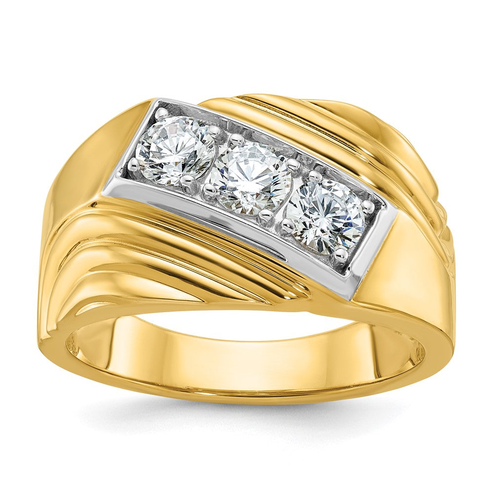 IBGoodman 14k with White Rhodium 1 carat Lab Grown Diamond VS/SI+ G+ Complete Polished and Grooved Three Stone Men's Ring