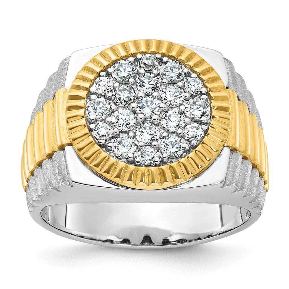 IBGoodman 14k Two-Tone 1 1/6 carat Lab Grown Diamond VS/SI+ G+ Complete Ribbed Men's Cluster Ring