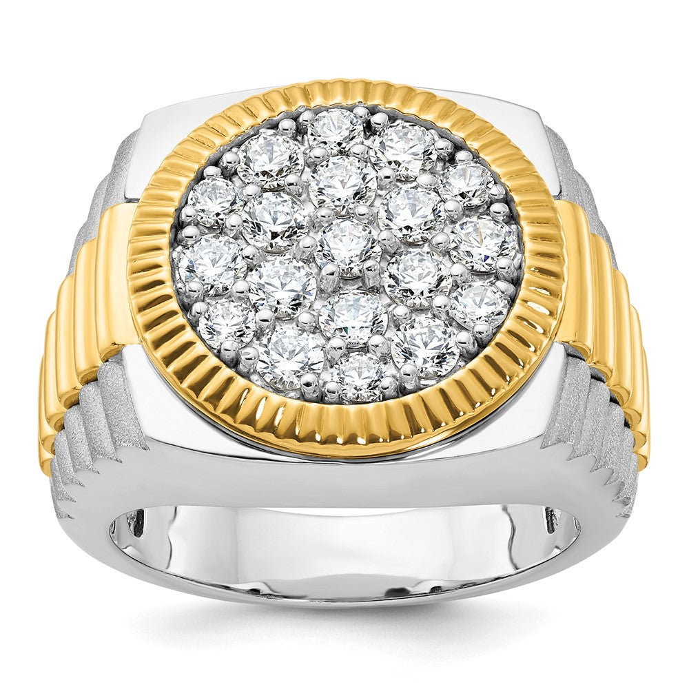 IBGoodman 14k Two-Tone 2 carat Lab Grown Diamond VS/SI+ G+ Complete Ribbed Men's Cluster Ring