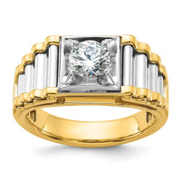 Load image into Gallery viewer, IBGoodman 14k Two-Tone 1 carat Lab Grown Diamond VS/SI+ G+ Polished and Ribbed Complete Men&#39;s Ring
