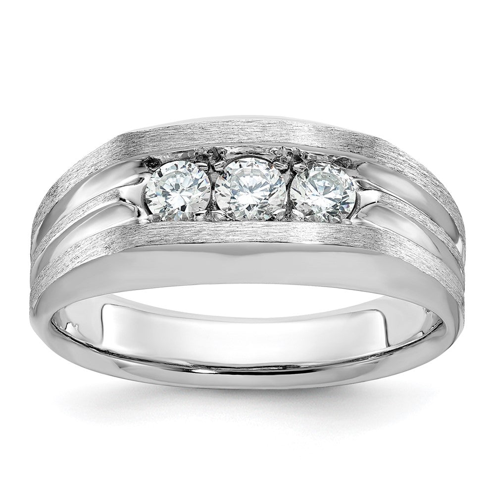 IBGoodman 14k White Gold 1/2 carat Lab Grown Diamond VS/SI+ G+ Three Stone Complete Polished and Satin Men's Ring