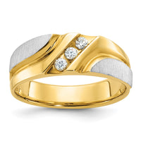 Load image into Gallery viewer, IBGoodman Two Tone 1/6 carat Lab Grown Diamond VS/SI+ G+ Complete Polished Satin and Grooved Men&#39;s Ring
