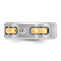 Load image into Gallery viewer, IBGoodman 14k Two-Tone 1/6 carat Lab Grown Diamond VS/SI+ G+ Polished and Satin Cut-Out Three Stone Complete Men&#39;s Ring
