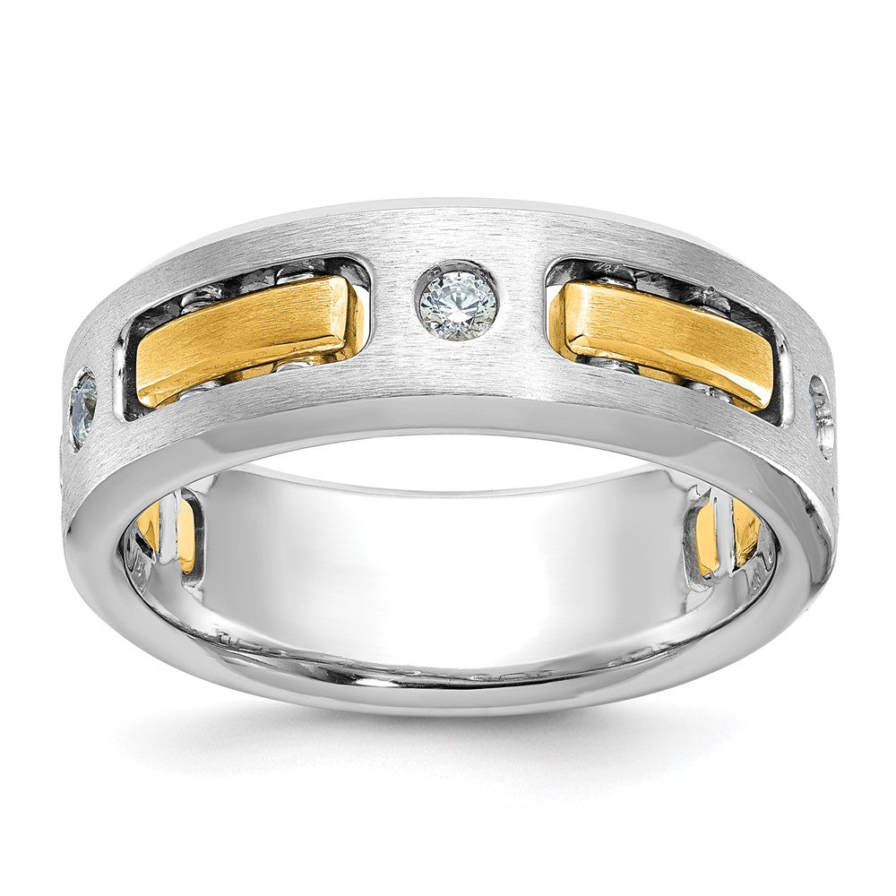 IBGoodman 14k Two-Tone 1/6 carat Lab Grown Diamond VS/SI+ G+ Polished and Satin Cut-Out Three Stone Complete Men's Ring