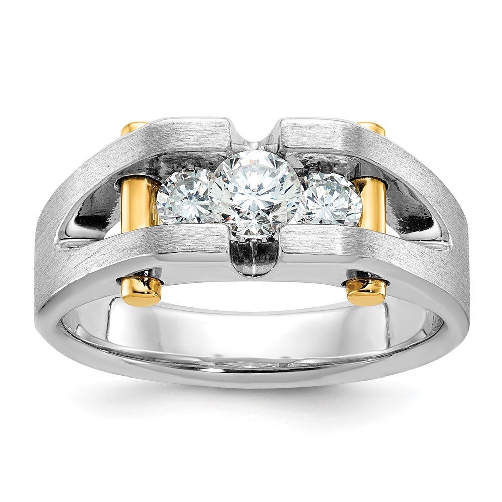 IBGoodman 14k Two Tone 3/4 carat Lab Grown Diamond VS/SI+ G+ Three Stone Complete Polished and Cut Out Men's Ring