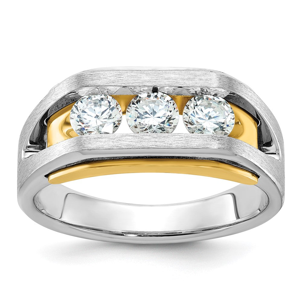 IBGoodman 14k Two Tone 1 carat Lab Grown Diamond VS/SI+ G+ Three Stone Complete Men's Ring