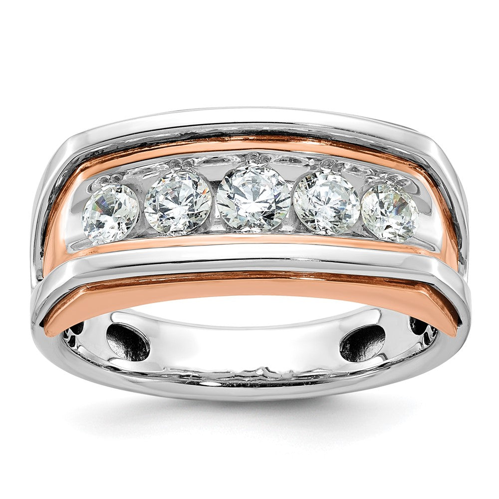 IBGoodman 14k Two Tone Rose and White Gold 1 carat Lab Grown Diamond VS/SI+ G+ Complete Five Stone Cut Out Men's Ring