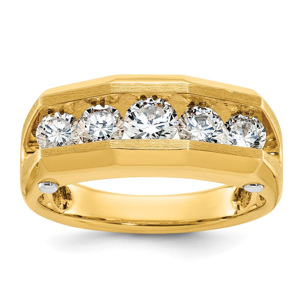 IBGoodman 14k Two Tone 1 1/2 carat Lab Grown Diamond VS/SI+ G+ Five Stone Polished and Satin Men's Ring
