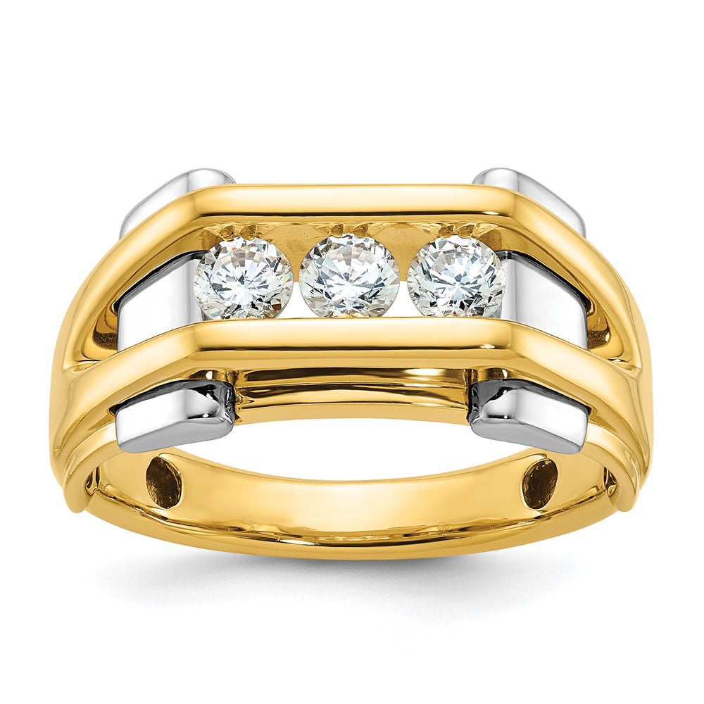 IBGoodman 14k Two Tone 1/2 carat Lab Grown Diamond VS/SI+ G+ Three Stone Complete Men's Ring