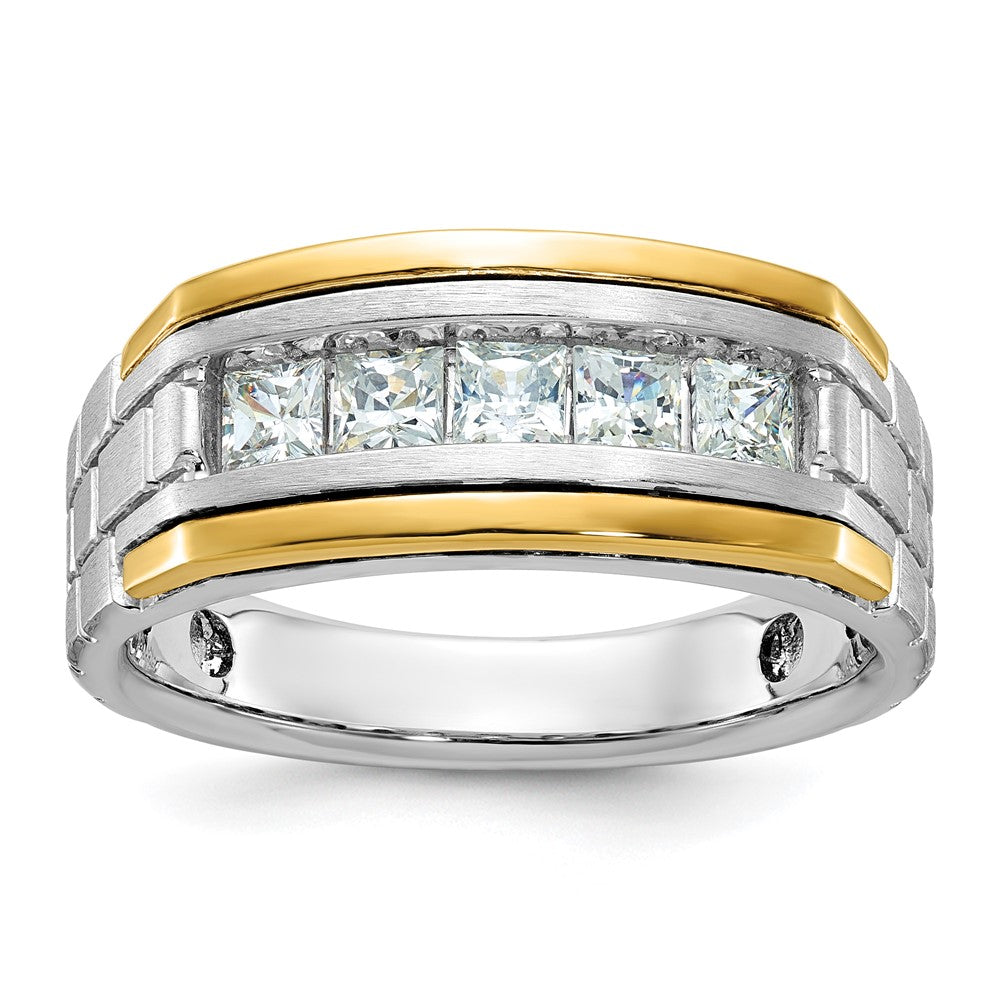 IBGoodman 14k Two Tone 1 carat Lab Grown Diamond VS/SI+ G+ Five Stone Complete Polished Satin and Grooved Men's Ring