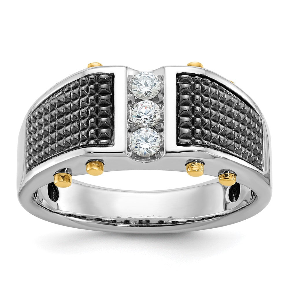 IBGoodman 14k Two Tone with Black Rhodium 1/4 carat Lab Grown Diamond VS/SI+ G+ Complete Polished and Textured Men's Ring