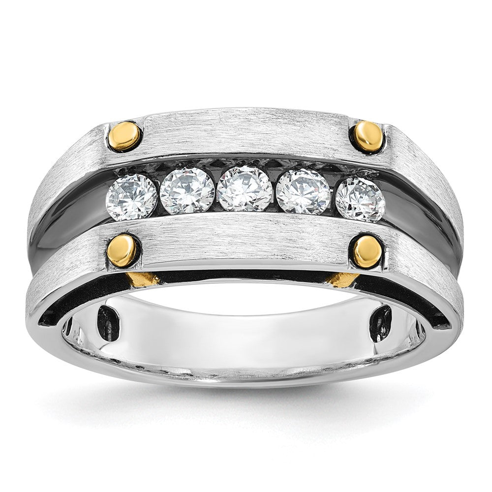 IBGoodman 14k Two Tone with Black Rhodium 1/2 carat Lab Grown Diamond VS/SI+ G+ Five Stone Complete Polished Satin and Grooved Men's Ring