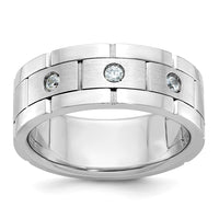 Load image into Gallery viewer, IBGoodman 14k White Gold 1/6 carat Lab Grown Diamond VS/SI+ G+ Complete Three Stone Polished Satin and Grooved Men&#39;s Ring
