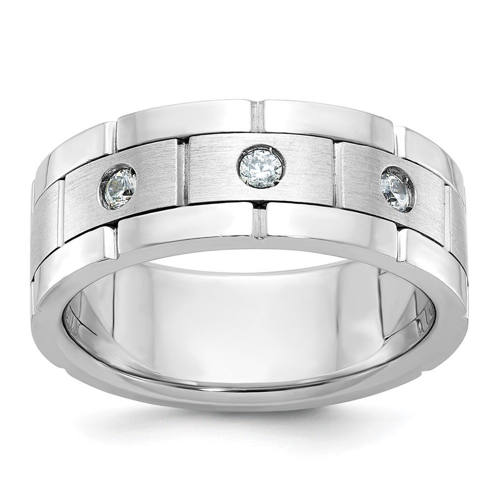 IBGoodman 14k White Gold 1/6 carat Lab Grown Diamond VS/SI+ G+ Complete Three Stone Polished Satin and Grooved Men's Ring