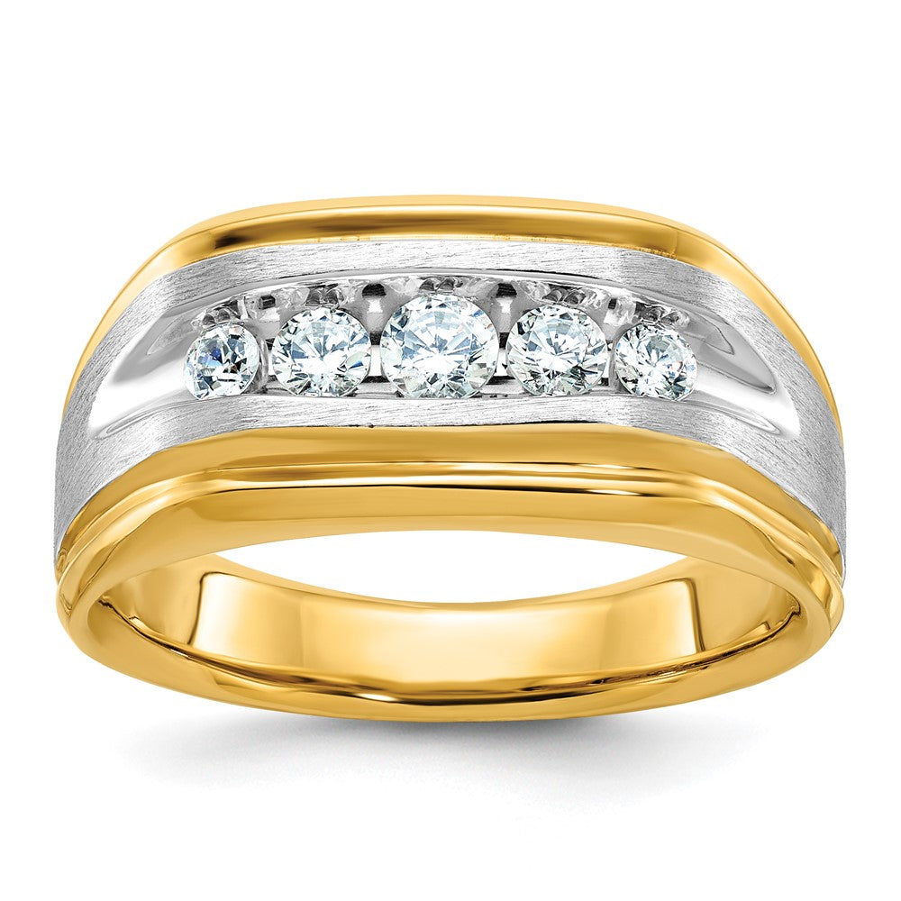 IBGoodman 14k Two Tone 1/2 carat Lab Grown Diamond VS/SI+ G+ Five Stone Complete Polished and Satin Men's Ring