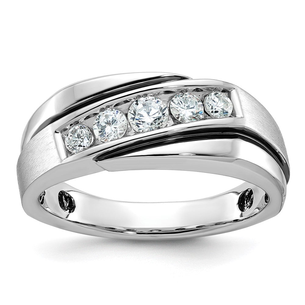 IBGoodman 14k White Gold with Black Rhodium 1/2 carat Lab Grown Diamond VS/SI+ G+ Complete Polished Satin and Grooved Men's Ring