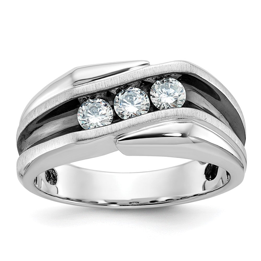 IBGoodman 14k White Gold with Black Rhodium 1/2 carat Lab Grown Diamond VS/SI+ G+ Complete Polished Satin and Grooved Men's Ring