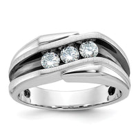 Load image into Gallery viewer, IBGoodman 14k White Gold with Black Rhodium 1/2 carat Lab Grown Diamond VS/SI+ G+ Complete Polished Satin and Grooved Men&#39;s Ring
