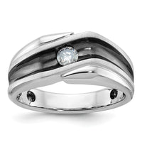 Load image into Gallery viewer, IBGoodman 14k White Gold with Black Rhodium 1/5 carat Lab Grown Diamond VS/SI+ G+ Complete Polished Satin and Grooved Men&#39;s Ring
