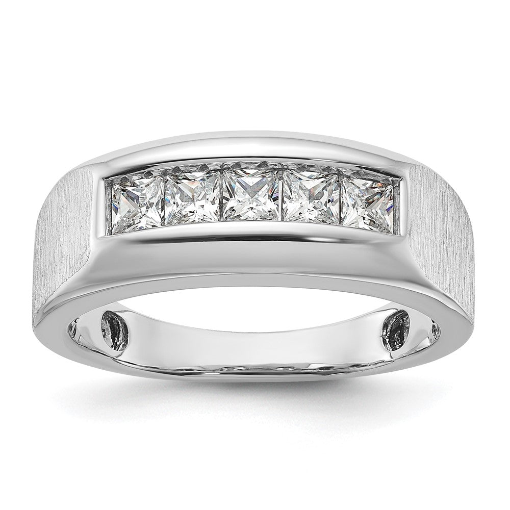 IBGoodman 14k White Gold 1 carat Lab Grown Diamond VS/SI+ G+ Five Stone Complete Polished and Satin Men's Ring