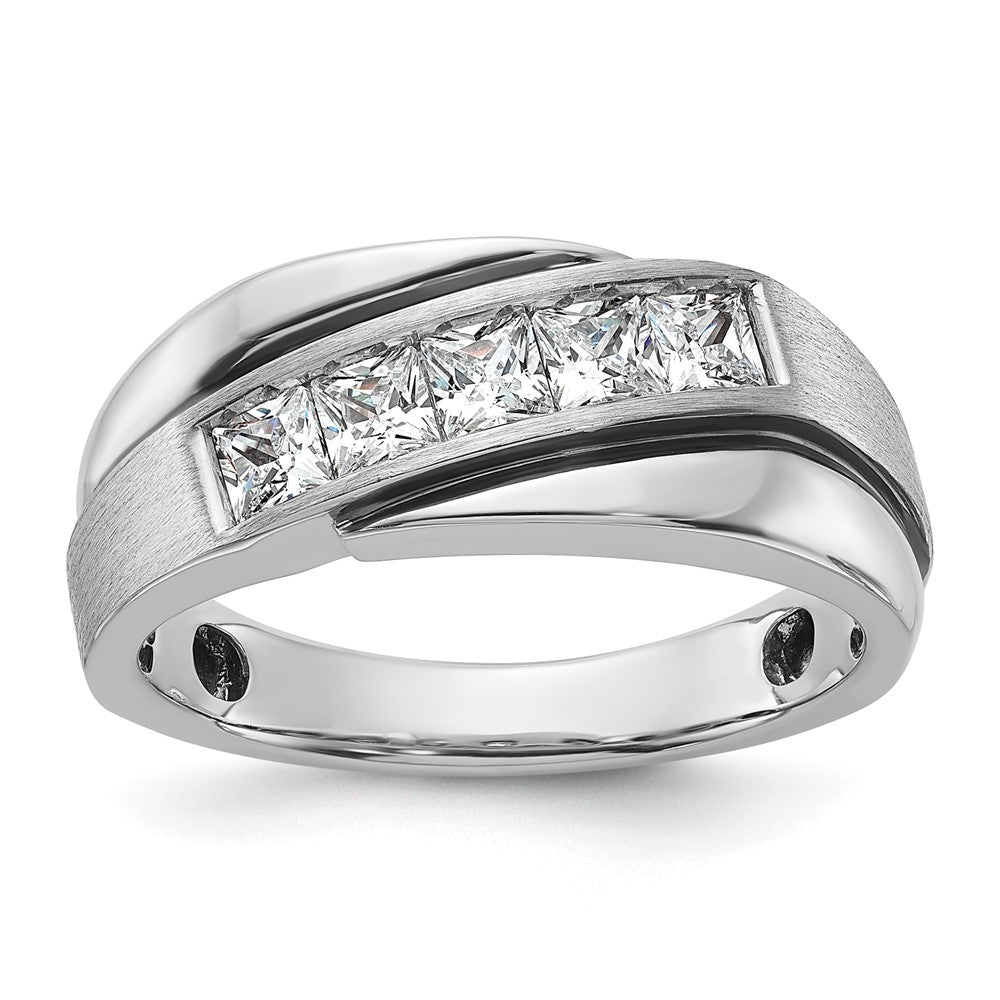 IBGoodman 14k White Gold with Black Rhodium 1 carat Lab Grown Diamond VS/SI+ G+ Complete Polished Satin and Grooved Men's Ring
