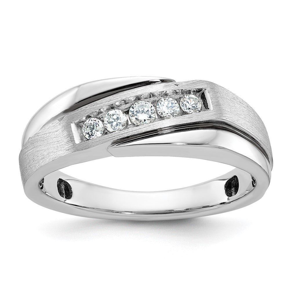 IBGoodman 14k White Gold with Black Rhodium 1/4 carat Lab Grown Diamond VS/SI+ G+ Complete Polished Satin and Grooved Men's Ring