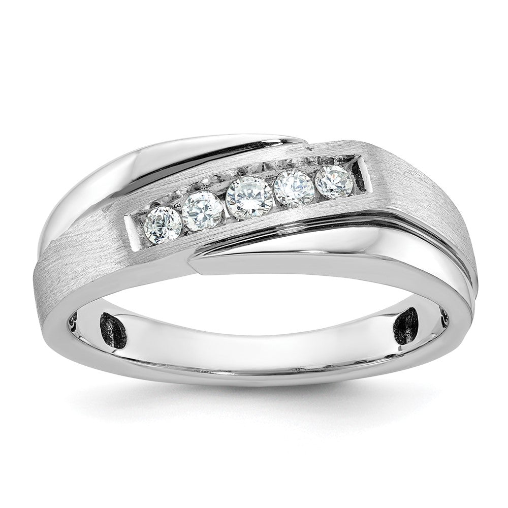 IBGoodman 14k White Gold with Black Rhodium 1/4 carat Lab Grown Diamond VS/SI+ G+ Complete Polished Satin and Grooved Men's Ring